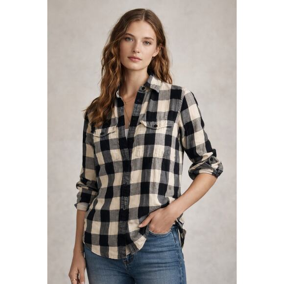 Denim & Supply Ralph Lauren Tops - Denim & Supply Ralph Lauren Buffalo Plaid Flannel Shirt Black & Cream Size Small